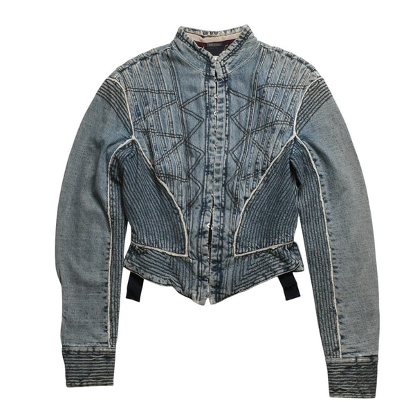 極美品 Alexander McQueen アレキサンダー マックイーン 02FW デニムジャケット 104044 サイズ38 ダブレット コルセット 中古 4a009316