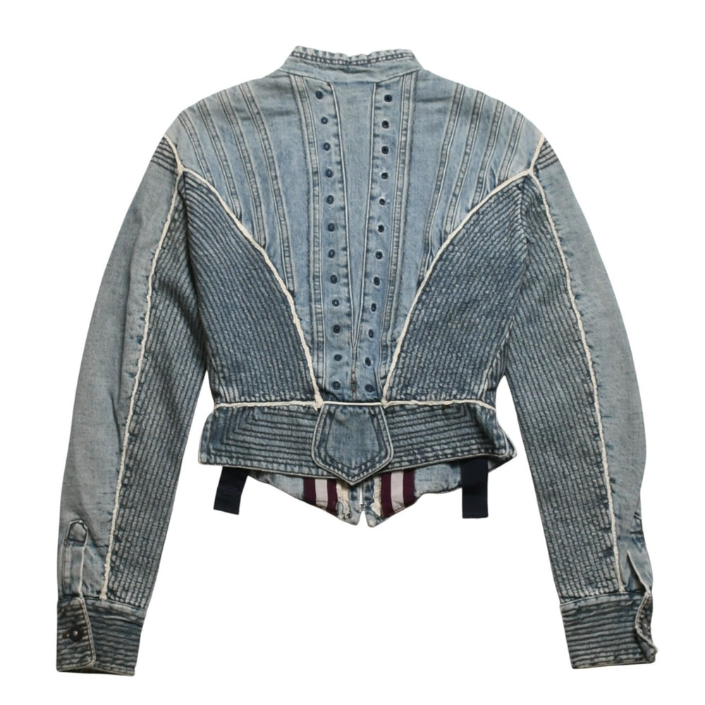 極美品 Alexander McQueen アレキサンダー マックイーン 02FW デニムジャケット 104044 サイズ38 ダブレット コルセット 中古 4a009316