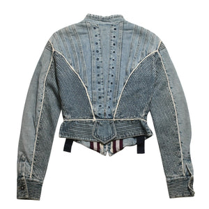 極美品 Alexander McQueen アレキサンダー マックイーン 02FW デニムジャケット 104044 サイズ38 ダブレット コルセット 中古 4a009316