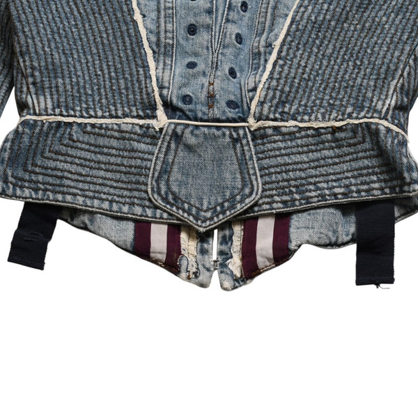 極美品 Alexander McQueen アレキサンダー マックイーン 02FW デニムジャケット 104044 サイズ38 ダブレット コルセット 中古 4a009316