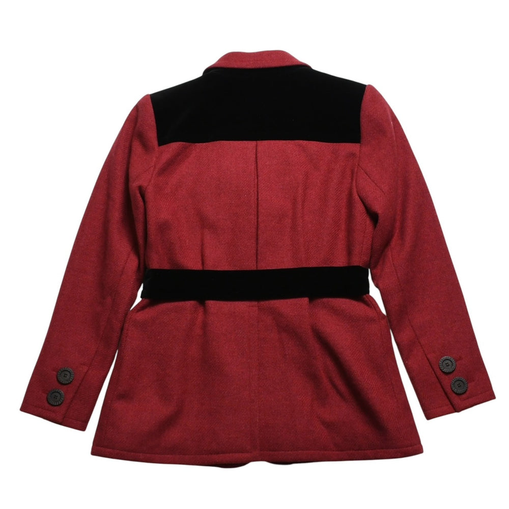 極美品 YVES SAINT LAURENT イヴサンローラン ベロア切り替え ヴィンテージジャケット ウール レッド ブラック サイズ36 中古 4a009337