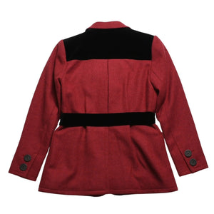 極美品 YVES SAINT LAURENT イヴサンローラン ベロア切り替え ヴィンテージジャケット ウール レッド ブラック サイズ36 中古 4a009337