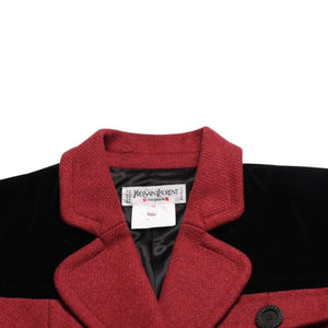 極美品 YVES SAINT LAURENT イヴサンローラン ベロア切り替え ヴィンテージジャケット ウール レッド ブラック サイズ36 中古 4a009337