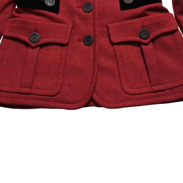 極美品 YVES SAINT LAURENT イヴサンローラン ベロア切り替え ヴィンテージジャケット ウール レッド ブラック サイズ36 中古 4a009337