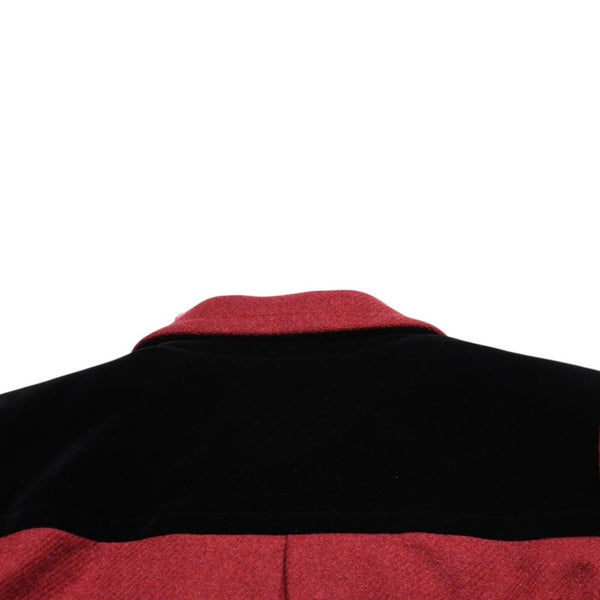 極美品 YVES SAINT LAURENT イヴサンローラン ベロア切り替え ヴィンテージジャケット ウール レッド ブラック サイズ36 中古 4a009337