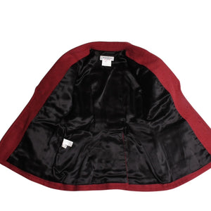 極美品 YVES SAINT LAURENT イヴサンローラン ベロア切り替え ヴィンテージジャケット ウール レッド ブラック サイズ36 中古 4a009337