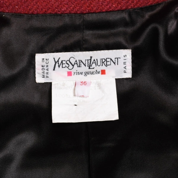 極美品 YVES SAINT LAURENT イヴサンローラン ベロア切り替え ヴィンテージジャケット ウール レッド ブラック サイズ36 中古 4a009337