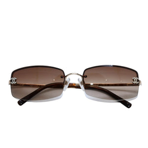 極美品 CHANEL シャネル リムレス サングラス アイウェア 4093-B c.125/13 サイズ59□16 130 ココマーク ブラウン 中古 4a001584