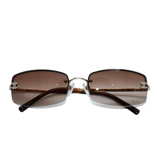 極美品 CHANEL シャネル リムレス サングラス アイウェア 4093-B c.125/13 サイズ59□16 130 ココマーク ブラウン 中古 4a001584