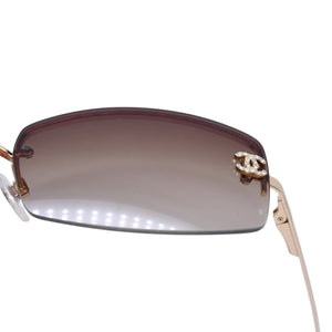 極美品 CHANEL シャネル リムレス サングラス アイウェア 4093-B c.125/13 サイズ59□16 130 ココマーク ブラウン 中古 4a001584