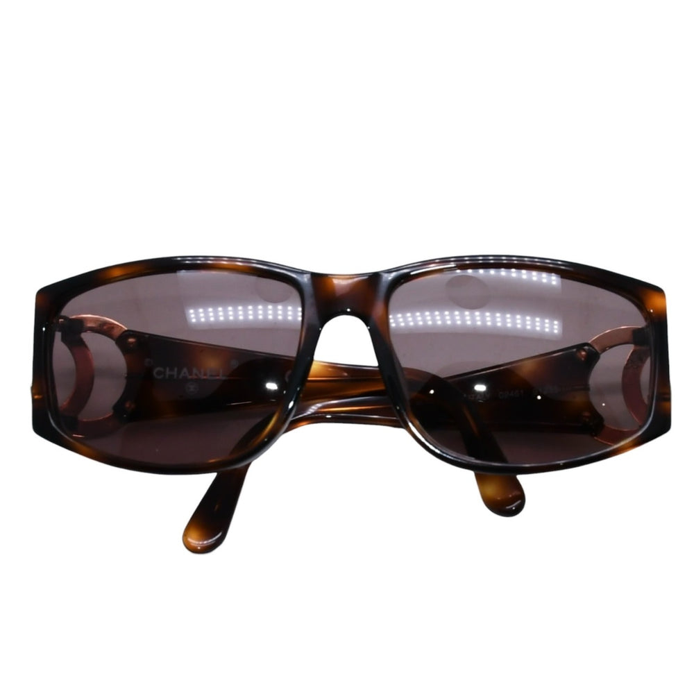 CHANEL Vintage Sunglasses Tortoiseshell Pattern Brown Gold 02461 91235 Coco Mark Good Used 4a001575