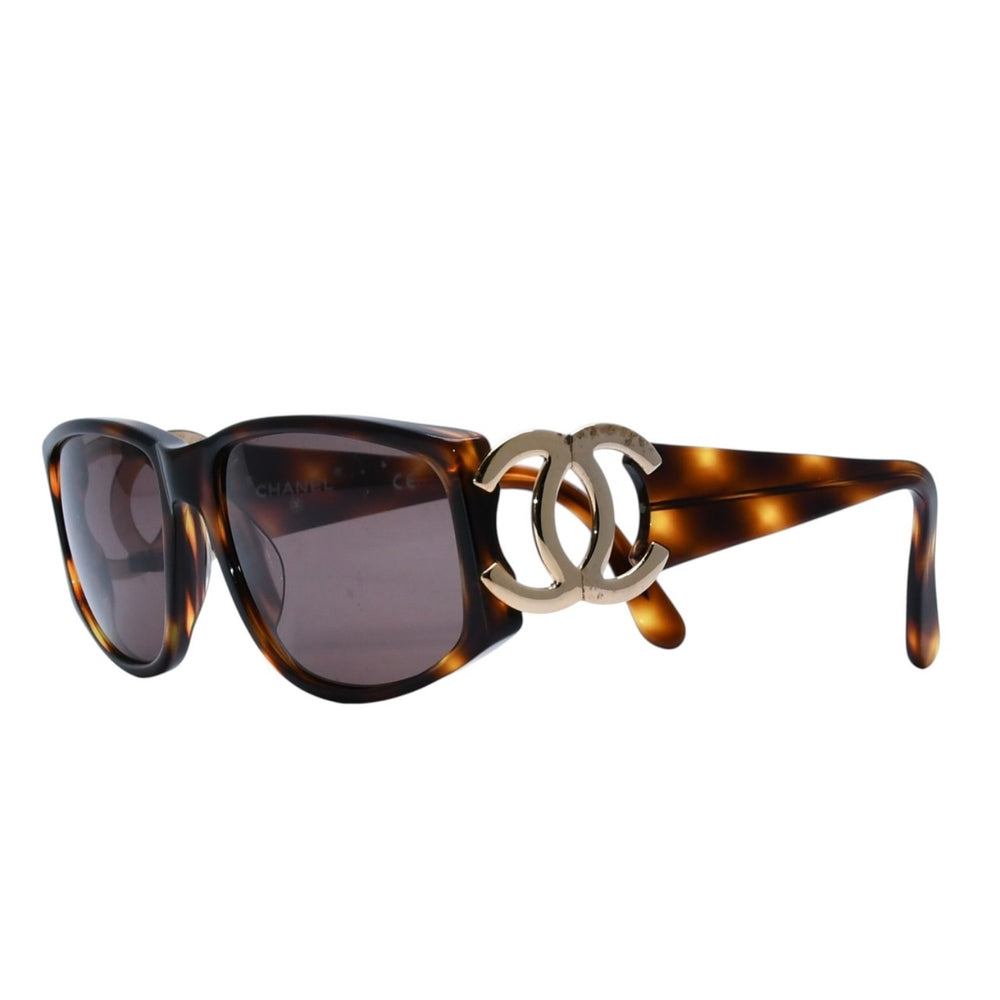 CHANEL Vintage Sunglasses Tortoiseshell Pattern Brown Gold 02461 91235 Coco Mark Good Used 4a001575