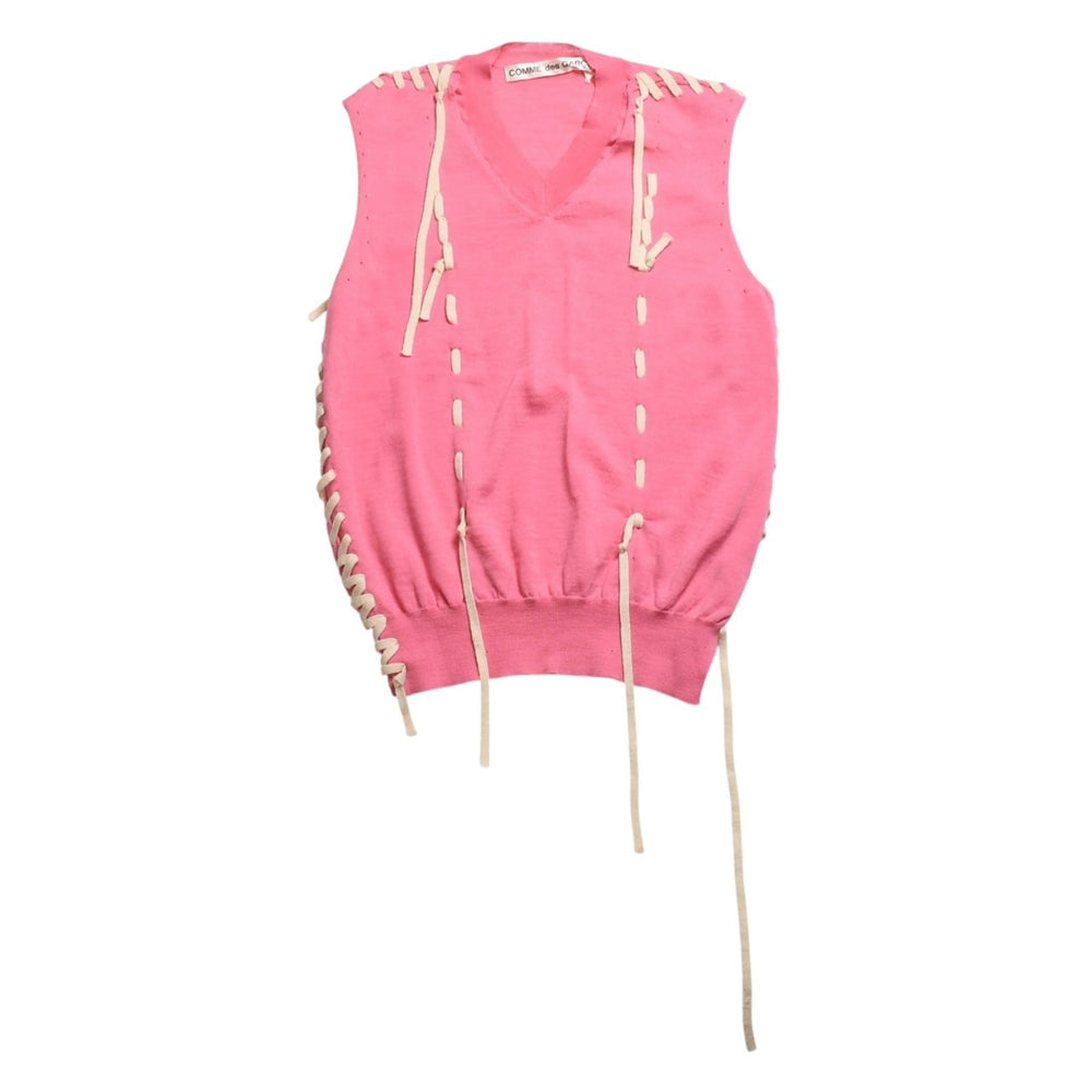 極美品 COMME des GARCONS コムデギャルソン ニットベスト GO-N003 AD2005 ワンサイズ レースアップ ウール ピンク 中古 4a009321