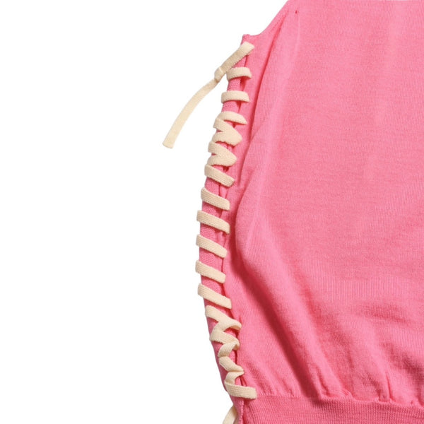 Very Good Condition COMME des GARCONS Knit Vest GO-N003 AD2005 One Size Lace Up Wool Pink Used 4a009321