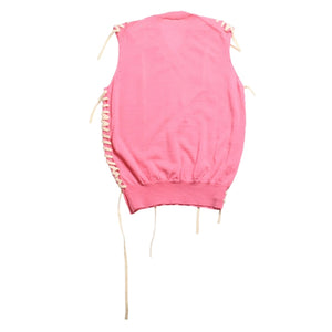Very Good Condition COMME des GARCONS Knit Vest GO-N003 AD2005 One Size Lace Up Wool Pink Used 4a009321