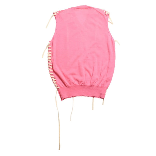 Very Good Condition COMME des GARCONS Knit Vest GO-N003 AD2005 One Size Lace Up Wool Pink Used 4a009321
