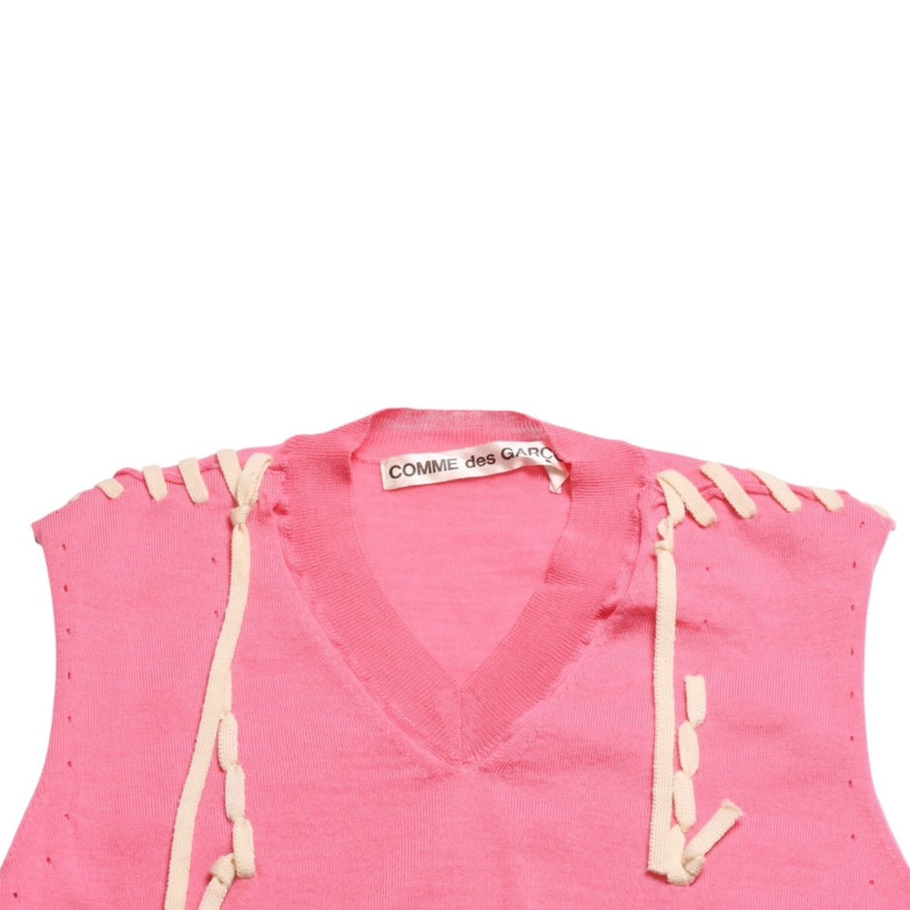 極美品 COMME des GARCONS コムデギャルソン ニットベスト GO-N003 AD2005 ワンサイズ レースアップ ウール ピンク 中古 4a009321