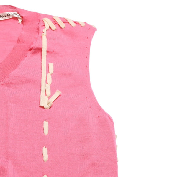 Very Good Condition COMME des GARCONS Knit Vest GO-N003 AD2005 One Size Lace Up Wool Pink Used 4a009321