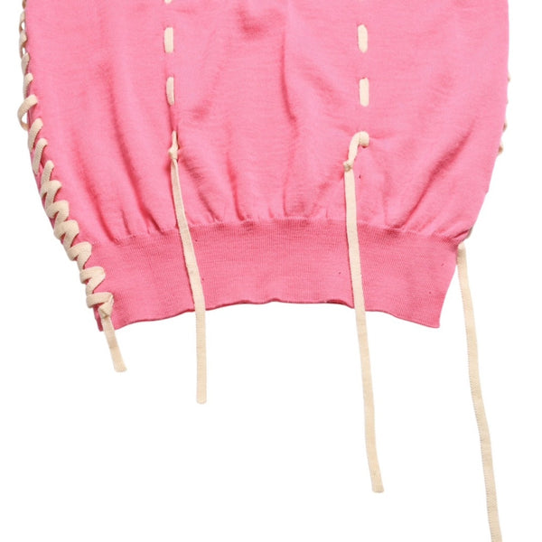 Very Good Condition COMME des GARCONS Knit Vest GO-N003 AD2005 One Size Lace Up Wool Pink Used 4a009321