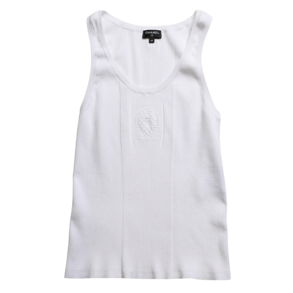 Like new CHANEL Coco Mark Logo Tank Top Sleeveless P80152K11643 White Silver Hardware Used 4a008659