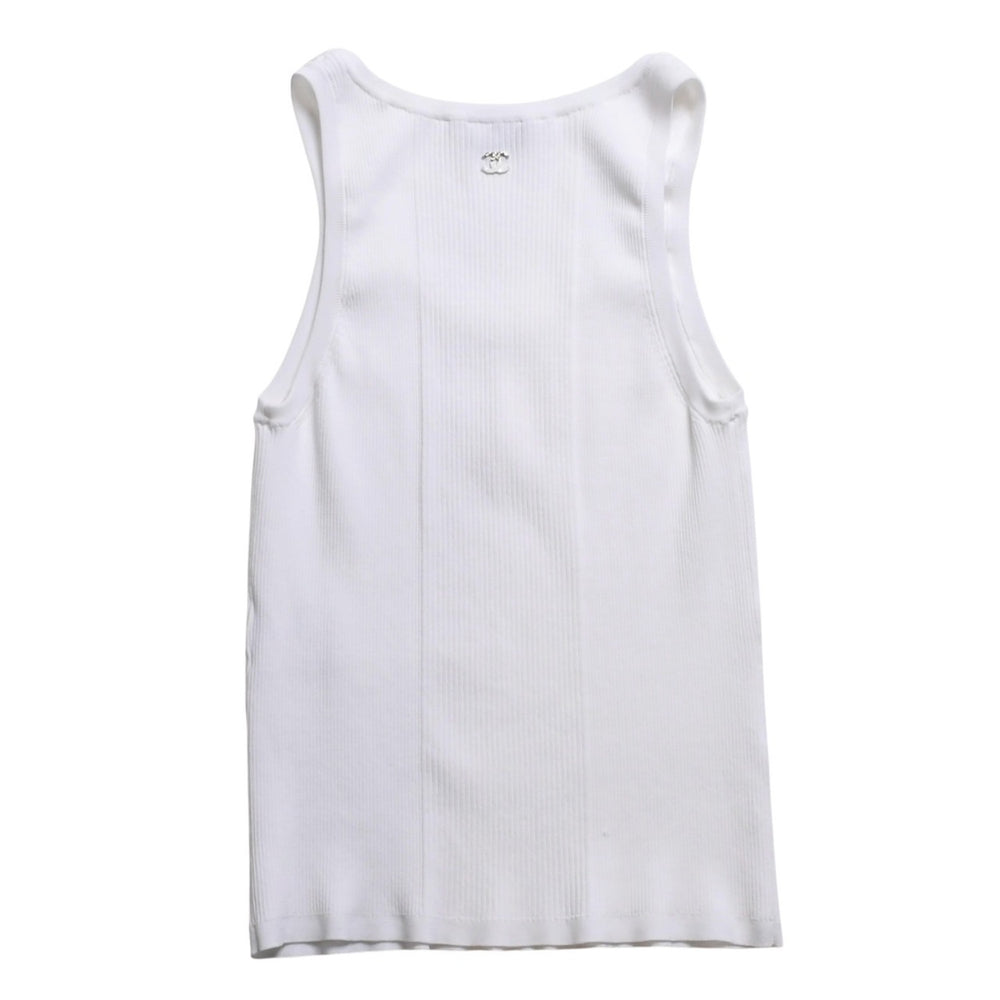 Like new CHANEL Coco Mark Logo Tank Top Sleeveless P80152K11643 White Silver Hardware Used 4a008659