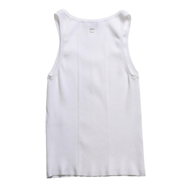 Like new CHANEL Coco Mark Logo Tank Top Sleeveless P80152K11643 White Silver Hardware Used 4a008659