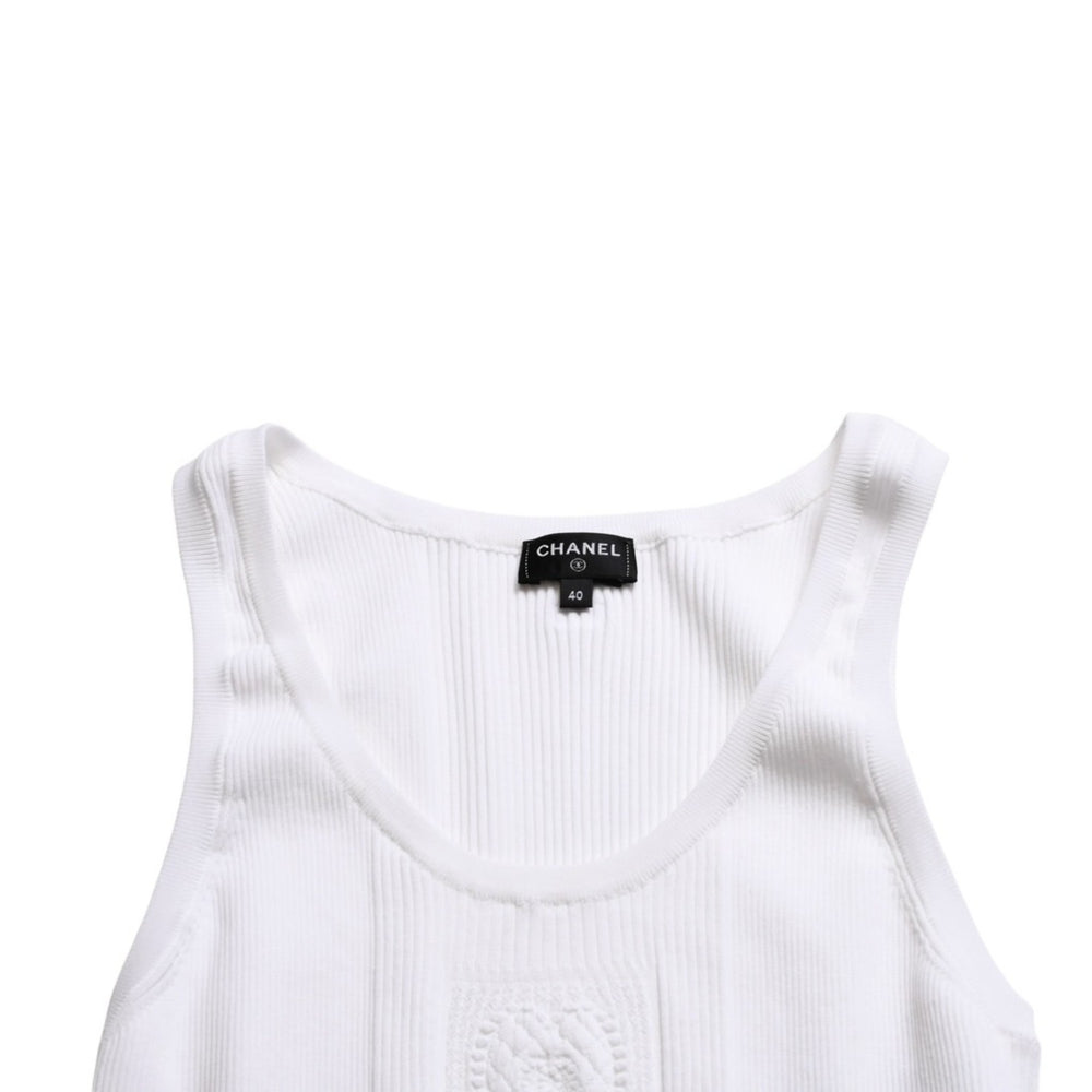 Like new CHANEL Coco Mark Logo Tank Top Sleeveless P80152K11643 White Silver Hardware Used 4a008659