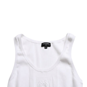 Like new CHANEL Coco Mark Logo Tank Top Sleeveless P80152K11643 White Silver Hardware Used 4a008659