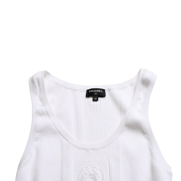 Like new CHANEL Coco Mark Logo Tank Top Sleeveless P80152K11643 White Silver Hardware Used 4a008659