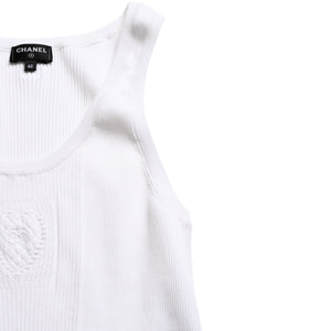 Like new CHANEL Coco Mark Logo Tank Top Sleeveless P80152K11643 White Silver Hardware Used 4a008659