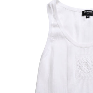 Like new CHANEL Coco Mark Logo Tank Top Sleeveless P80152K11643 White Silver Hardware Used 4a008659