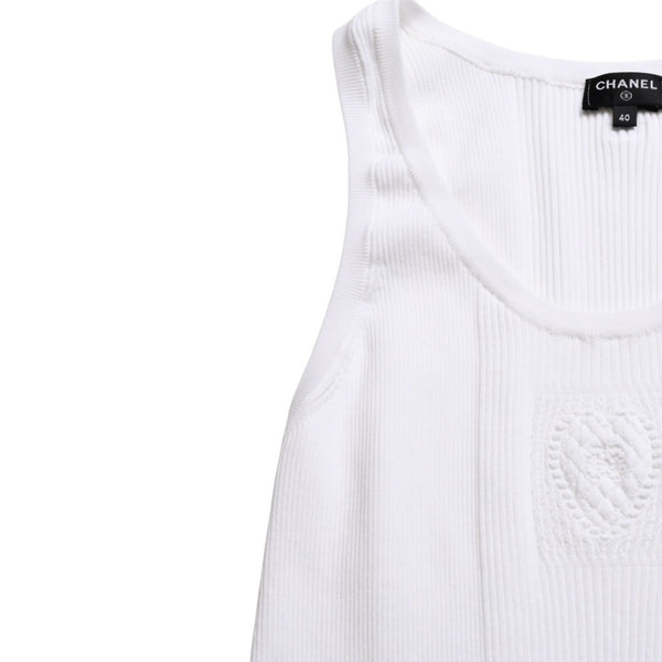 Like new CHANEL Coco Mark Logo Tank Top Sleeveless P80152K11643 White Silver Hardware Used 4a008659