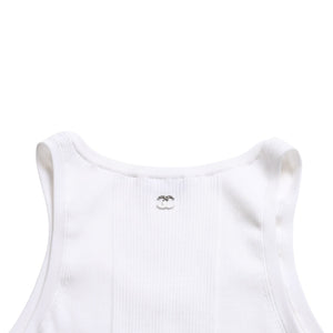 Like new CHANEL Coco Mark Logo Tank Top Sleeveless P80152K11643 White Silver Hardware Used 4a008659