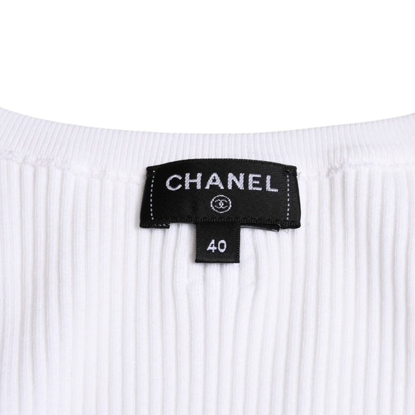 Like new CHANEL Coco Mark Logo Tank Top Sleeveless P80152K11643 White Silver Hardware Used 4a008659