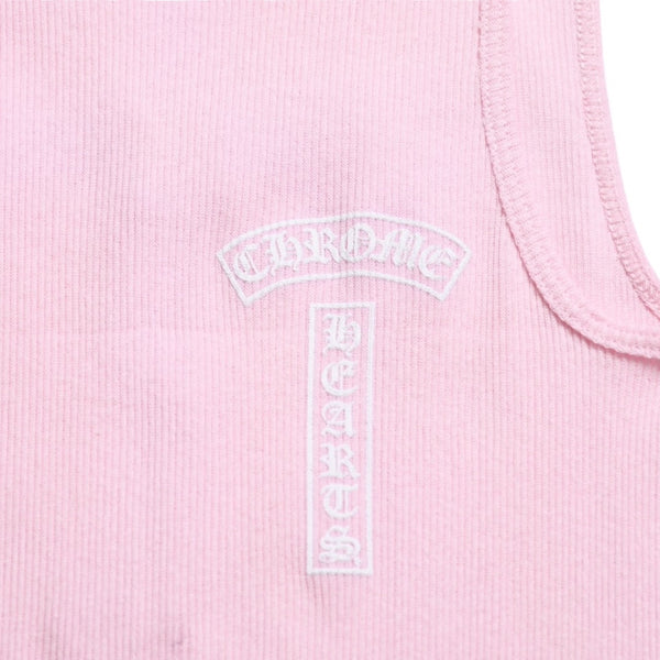 新品同様 CHROME HEARTS クロムハーツ タンクトップ サイズL CHクロス オールドイングリッシュ ピンク ホワイト プリント 中古 4a009393
