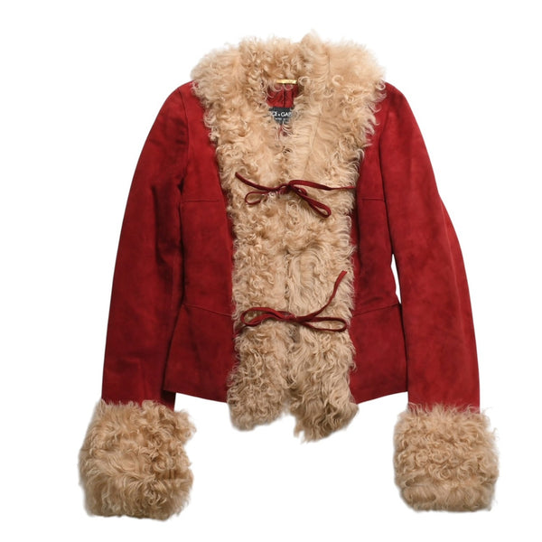 Extremely beautiful item DOLCE&GABBANA Dolce &amp; Gabbana Suede Vintage Boa Jacket, Polyester, Red, Size 11, Used, 4a009332