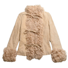 Extremely beautiful item DOLCE&GABBANA Dolce &amp; Gabbana Suede Vintage Boa Jacket, Polyester, Beige, Size 11, Used, 4a009331
