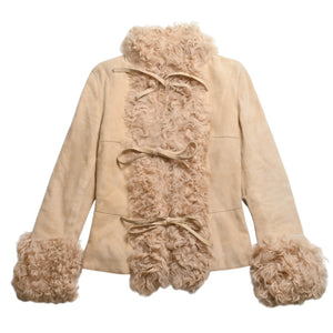 Extremely beautiful item DOLCE&GABBANA Dolce &amp; Gabbana Suede Vintage Boa Jacket, Polyester, Beige, Size 11, Used, 4a009331