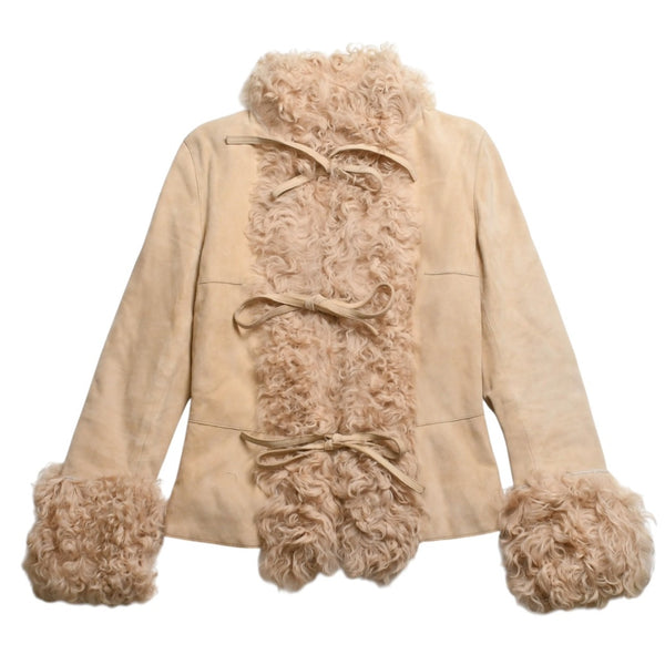 Extremely beautiful item DOLCE&GABBANA Dolce &amp; Gabbana Suede Vintage Boa Jacket, Polyester, Beige, Size 11, Used, 4a009331