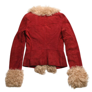 Extremely beautiful item DOLCE&GABBANA Dolce &amp; Gabbana Suede Vintage Boa Jacket, Polyester, Red, Size 11, Used, 4a009332