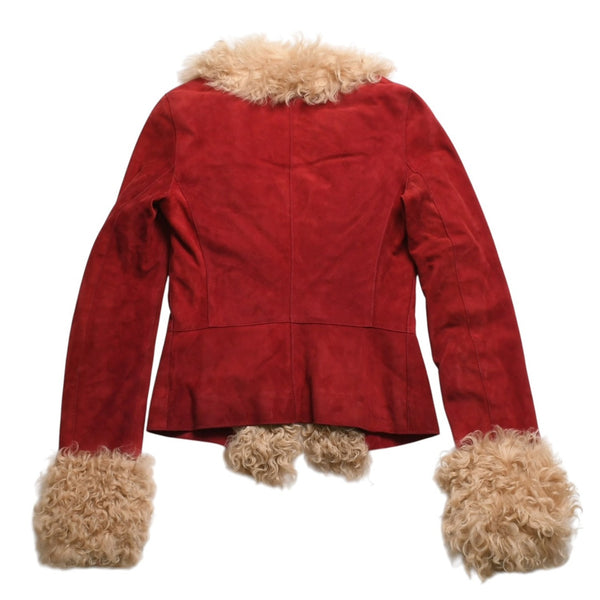 Extremely beautiful item DOLCE&GABBANA Dolce &amp; Gabbana Suede Vintage Boa Jacket, Polyester, Red, Size 11, Used, 4a009332