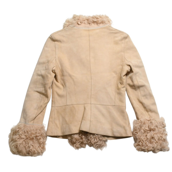 Extremely beautiful item DOLCE&GABBANA Dolce &amp; Gabbana Suede Vintage Boa Jacket, Polyester, Beige, Size 11, Used, 4a009331