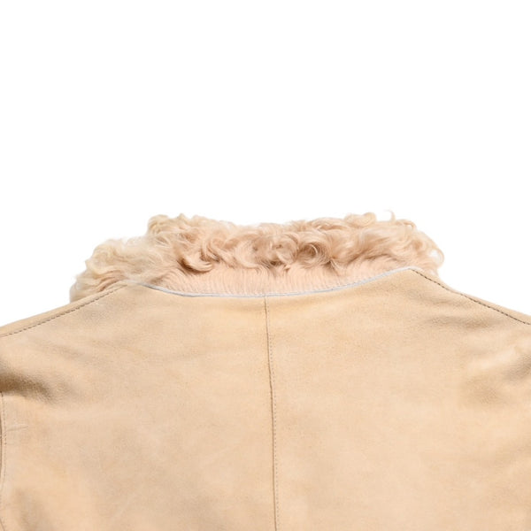 Extremely beautiful item DOLCE&GABBANA Dolce &amp; Gabbana Suede Vintage Boa Jacket, Polyester, Beige, Size 11, Used, 4a009331