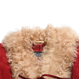 Extremely beautiful item DOLCE&GABBANA Dolce &amp; Gabbana Suede Vintage Boa Jacket, Polyester, Red, Size 11, Used, 4a009332