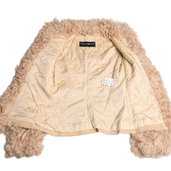 Extremely beautiful item DOLCE&GABBANA Dolce &amp; Gabbana Suede Vintage Boa Jacket, Polyester, Beige, Size 11, Used, 4a009331