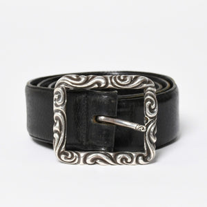 CHROME HEARTS クロムハーツ BLT SCRLREC レクタングル スクロール レザーベルト サイズ32 ブラック シルバー925 美品 中古 4a009285