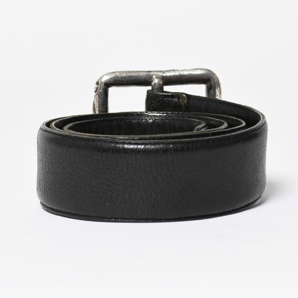 CHROME HEARTS クロムハーツ BLT SCRLREC レクタングル スクロール レザーベルト サイズ32 ブラック シルバー925 美品 中古 4a009285