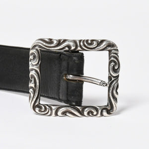CHROME HEARTS クロムハーツ BLT SCRLREC レクタングル スクロール レザーベルト サイズ32 ブラック シルバー925 美品 中古 4a009285