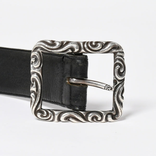 CHROME HEARTS クロムハーツ BLT SCRLREC レクタングル スクロール レザーベルト サイズ32 ブラック シルバー925 美品 中古 4a009285