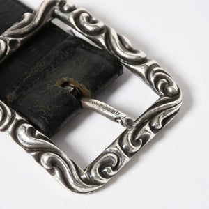 CHROME HEARTS クロムハーツ BLT SCRLREC レクタングル スクロール レザーベルト サイズ32 ブラック シルバー925 美品 中古 4a009285